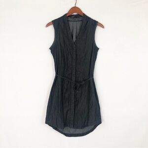 NAU Mini Tie Waist Button Down Dress Sleeveless Gray Size 4‎ Organic Cotton